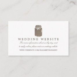 Rustic Burlap Mason Burk Bröllop webbplats Tilläggskort