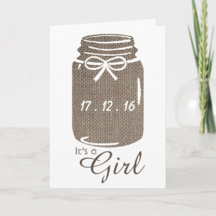 Rustic Burlap Mason Burk Nyfödd bebis Girl Notice Meddelande