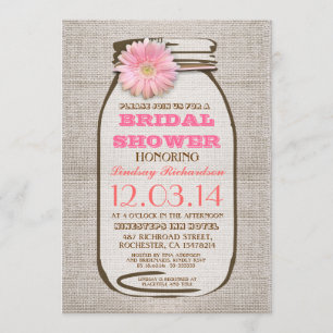 Rustic Burlap Mason Burk Rosa Gerbera Möhippa Inbjudningar