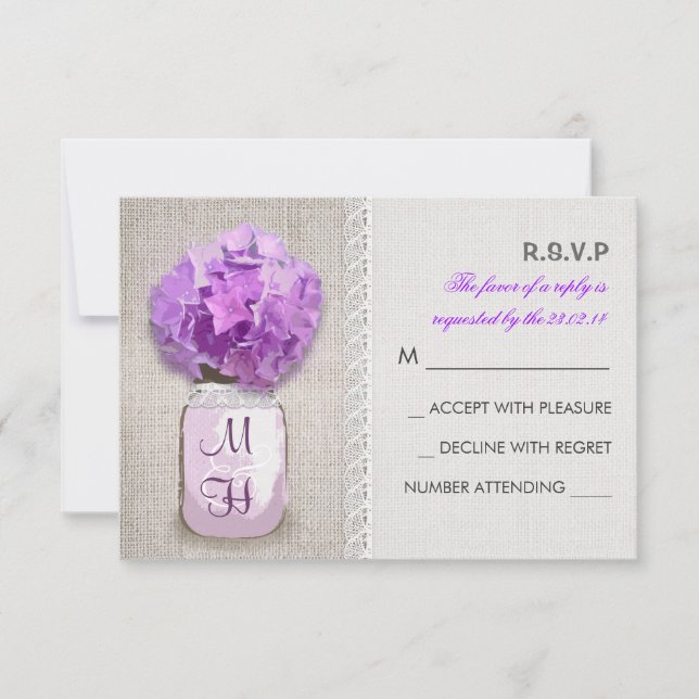 Rustic Burlap Mason Burk Rosa Hydrangea OSA Kort (Framsida)