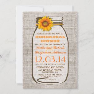 Rustic Burlap Mason Burk Solrosolrosdysal Inbjudningar
