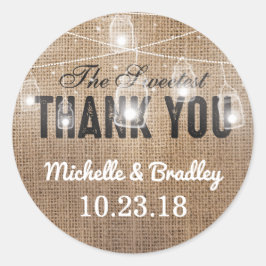 Rustic Burlap Mason Burk Tack Runt Klistermärke