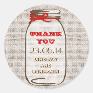 Rustic Burlap Mason Burk Wedding Stickers Runt Klistermärke