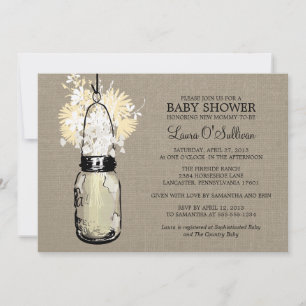 Rustic Burlap Mason Burk WildblommBaby Shower Inbjudningar
