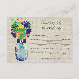 Rustic Burlap Mason Burk & Wildblommor OSA Lib Kort