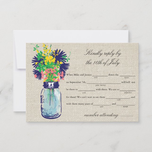 Rustic Burlap Mason Burk & Wildblommor OSA Lib Kort (Framsida)