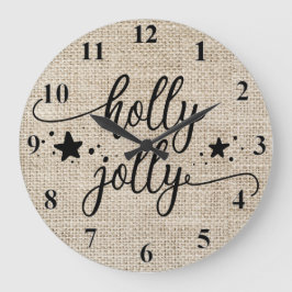 Rustic Burlap med Holly Jolly Clock Stor Klocka