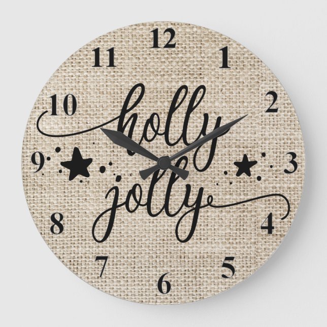 Rustic Burlap med Holly Jolly Clock Stor Klocka (Framsida)