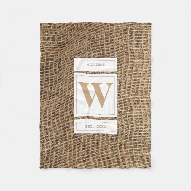 Rustic Burlap Monogram Initial Fleecefilt (Framsidan)