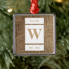 Rustic Burlap Monogram Initial Julgransprydnad Metall