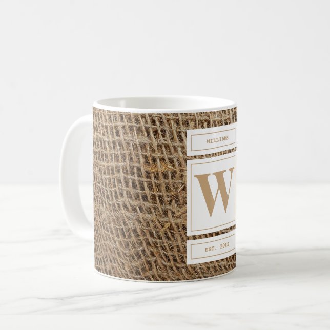 Rustic Burlap Monogram Initial Kaffemugg (Framsida vänster)