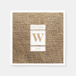 Rustic Burlap Monogram Initial Pappersservett