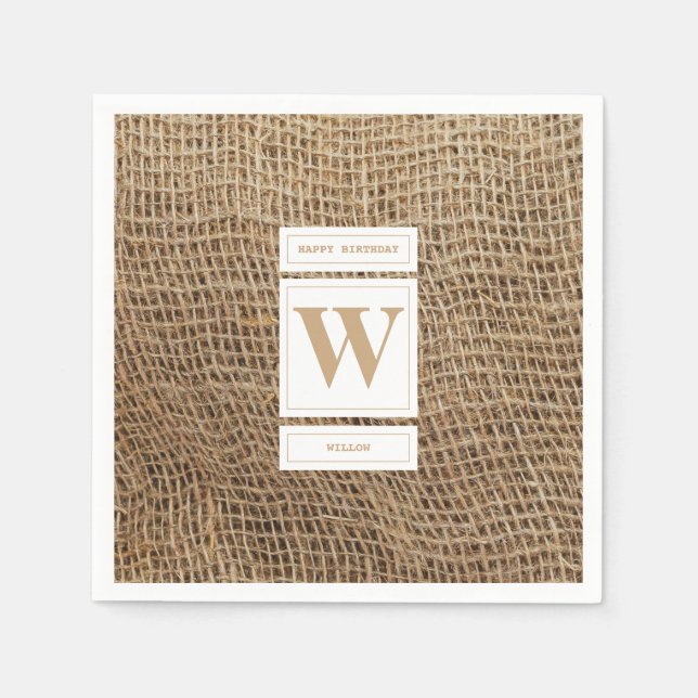 Rustic Burlap Monogram Initial Pappersservett (Framsidan)