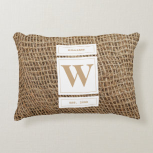 Rustic Burlap Monogram Initial Prydnadskudde
