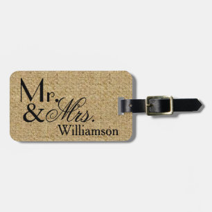 Rustic Burlap Mr och Travel Luggage Tag Bagagebricka