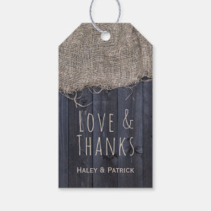 Rustic Burlap och Barn Wood med Anpassningsbar Tex Presentetikett