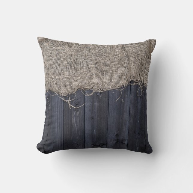 Rustic Burlap och Barn Wood Mönster Dekorativ kudd Kudde (Framsida)