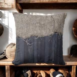 Rustic Burlap och Barn Wood Mönster Kudde