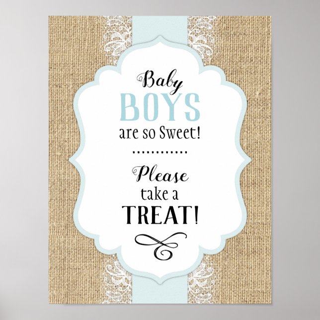 Rustic Burlap och Snöre Boy Baby Shower Bord-tecke Poster (Framsidan)