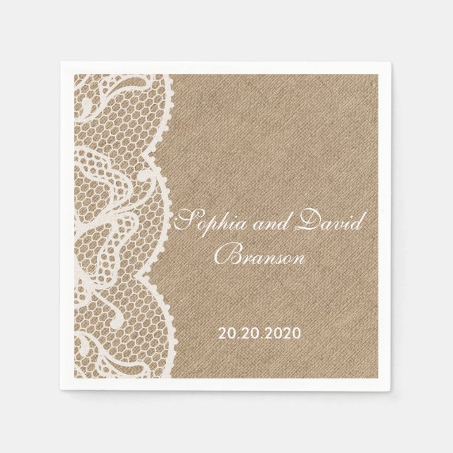 Rustic Burlap och Snöre Bröllop Anpassningsbarna Pappersservett (Framsidan)