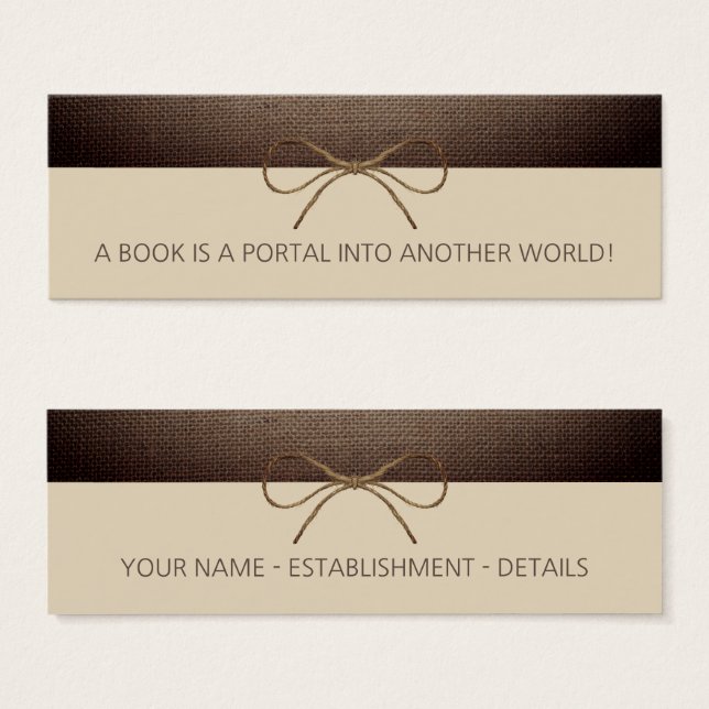 Rustic Burlap och Twine Bow Bookmark Litet Visitkort (Framsida & baksida)