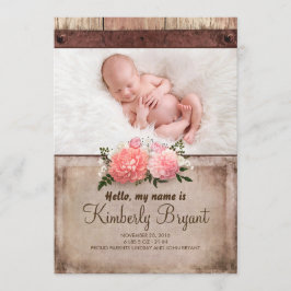 Rustic Burlap och Wood Flicka Photo Birth Meddelande