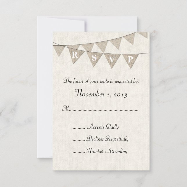 Rustic Burlap Pennant Bröllop OSA Kort (Framsida)