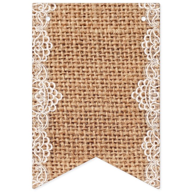 Rustic Burlap Sack med White Snöre. Vimplar (Första flaggan)