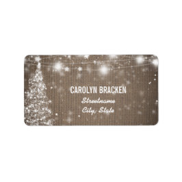 Rustic Burlap Shimering Stars Julgran Adressetikett