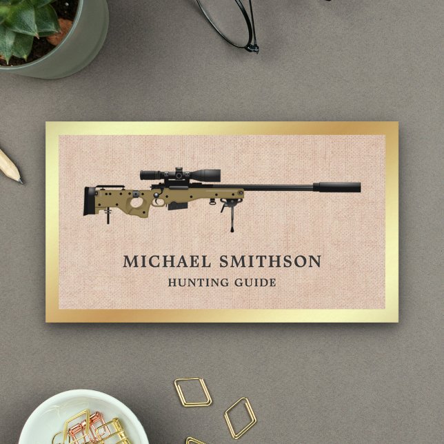 Rustic Burlap Sniper Rifle Gun Shop Gunsmith Visitkort (Skapare uppladdad)