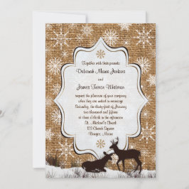 Rustic Burlap-, Snöflingor- och Hjort Bröllopsinbj Inbjudningar