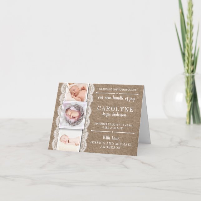 Rustic Burlap & Snöre | 3 Fågelmeddelande Helgkort (Framsida)