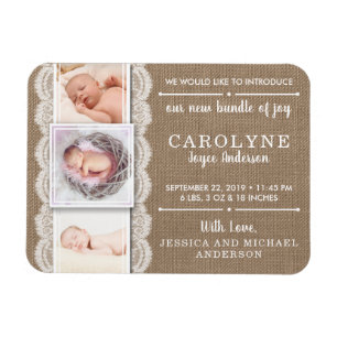 Rustic Burlap & Snöre 3 Fågelmeddelande Magnet