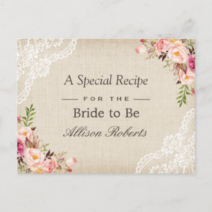 Rustic Burlap Snöre Blommigt Bride to be Recept Ca Vykort