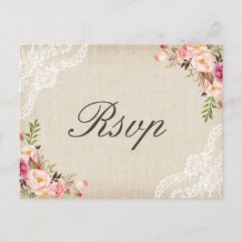 Rustic Burlap Snöre Blommigt Bröllop OSA Inbjudan Vykort