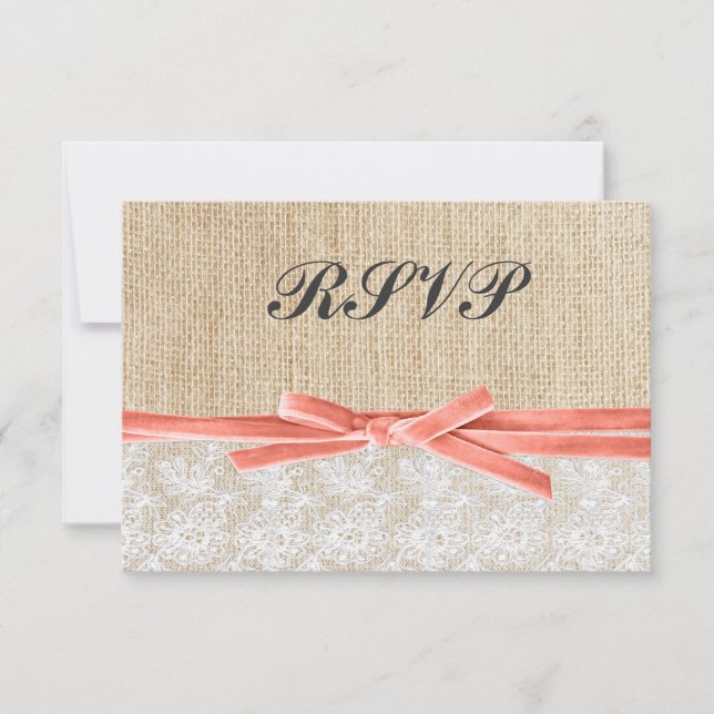 Rustic Burlap Snöre Coral Ribbon Bröllop OSA (Framsida)