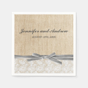 Rustic Burlap Snöre Grått Ribbon Bröllop Pappersservett