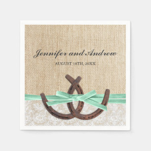 Rustic Burlap Snöre Horseshoe Mint Ribbon Bröllop Pappersservett