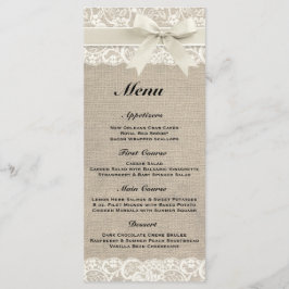 Rustic Burlap & Snöre Ivory Bröllop Menu Meny