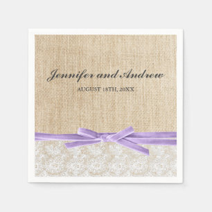 Rustic Burlap Snöre Lavender Ribbon Bröllop Pappersservett