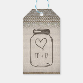 Rustic Burlap Snöre Mason Burk Heart Bröllop Presentetikett