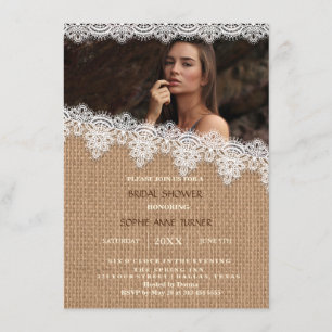 Rustic Burlap Snöre Photo Möhippa Inbjudan