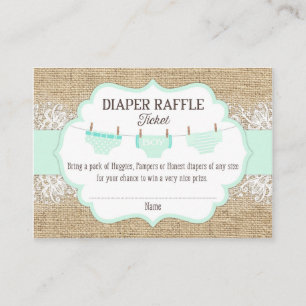 Rustic Burlap Snöre Seafoam Diaper Raffle Biljett Tilläggskort