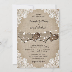 Rustic Burlap Snöre String Ljus Bröllop Inbjudningar