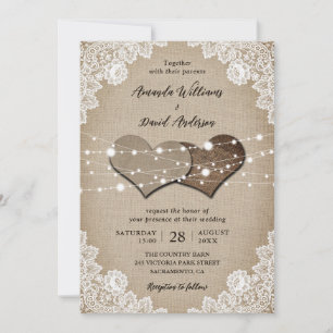Rustic Burlap Snöre String Ljus Bröllop Inbjudningar