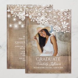 Rustic Burlap Snöre String Ljus Photo Studenten Inbjudningar