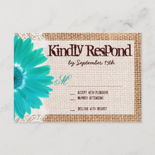 Rustic Burlap Snöre Teal Daisy-Bröllop OSA Kort