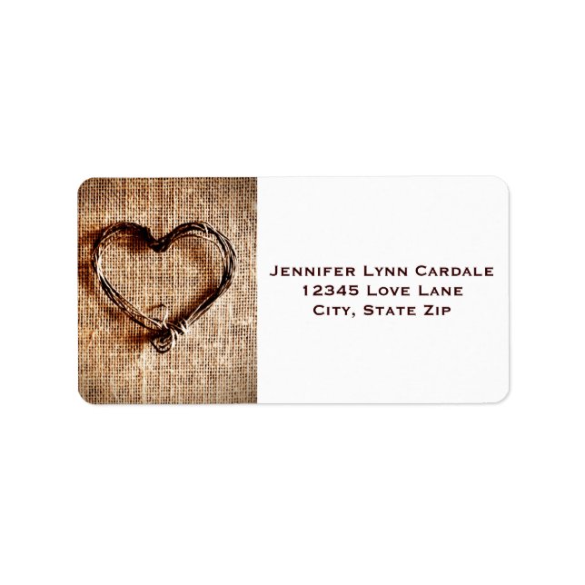 Rustic Burlap Snöre Twine Heart Adressetiketter (Framsidan)