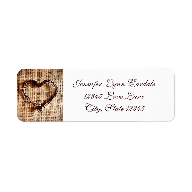 Rustic Burlap Snöre Twine Heart Adressetiketter Returadress Etikett (Framsidan)