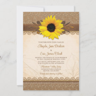 Rustic Burlap Snöre Wood Solros Bröllop Inbjudningar